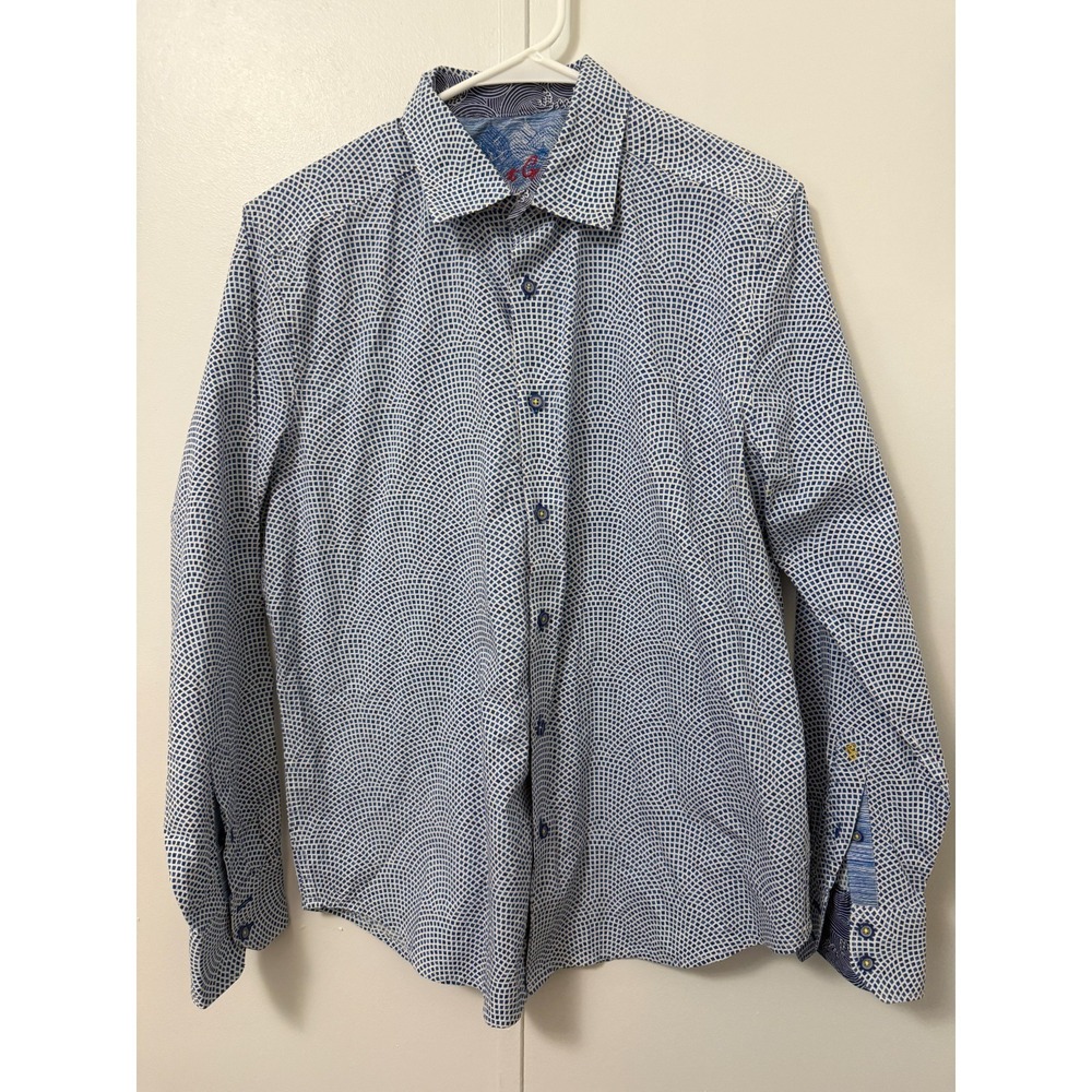 Robert Graham Button Down Shirt‎ Large Blue Geometric Long Sleeve Classic Fit